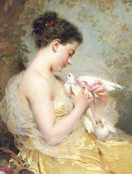 Charles Joshua Chaplin A Beauty with Doves